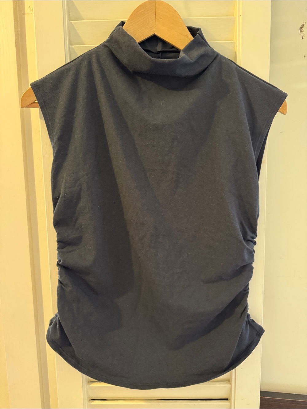 Quince Black Sleeveless Mock Neck Tank with Side Ruching